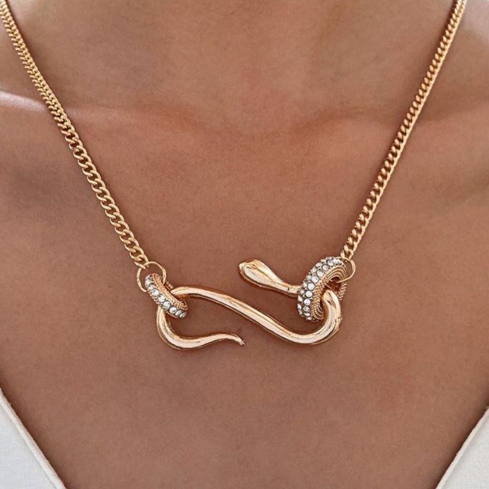 Snake Necklace 18K Gold Luxurious Crystal Stainless Steel for Men Women - Picture 3 of 13